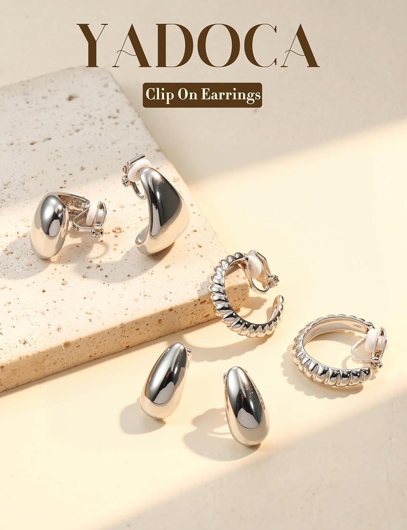 Yadoca 9 Pairs Gold Clip on Earrings for Women 14K Gold Plated Waterdrop Chunky Clip on Hoop Earrings No Piercing Fake Earrings Set - Image 2